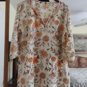 Floral Orange and Cream Women's Top